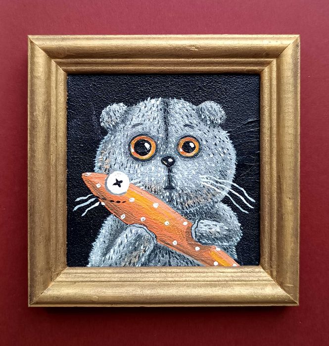 Картина "Басик с рыбкой", 10 х 10 см, в рамке