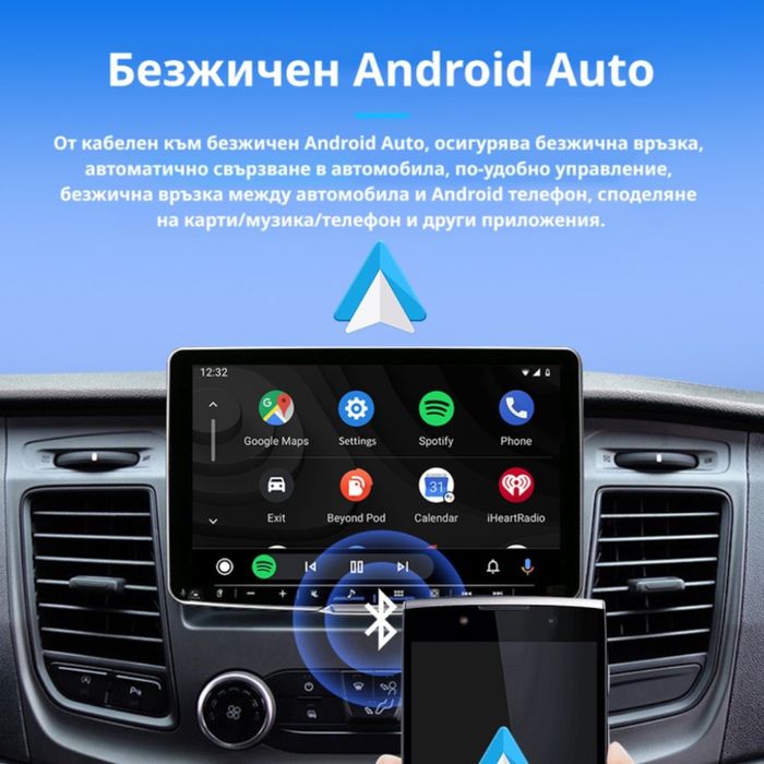 Безжичен адаптер Wireless CarPlay & Android Auto – Plug & Play, Bluetooth 5.0, USB/USB-C