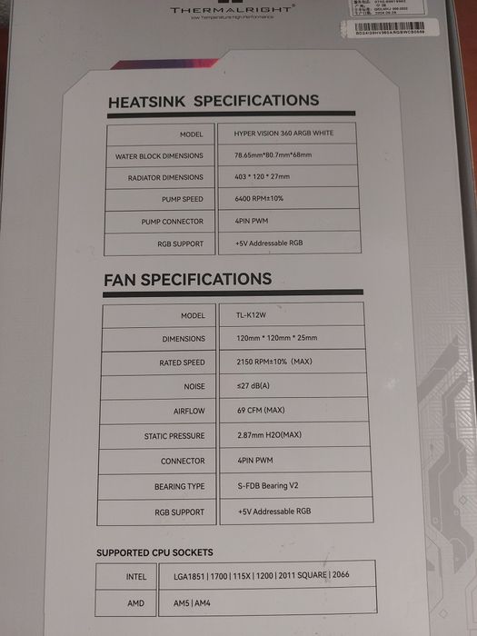Cooler cpu cu display mare Thermalright Hyper Vision 360 white,nou !