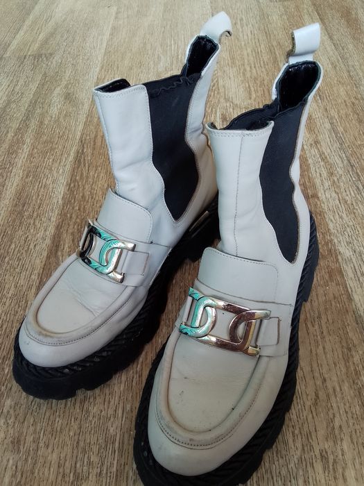 Кожаные зимние полусапожки