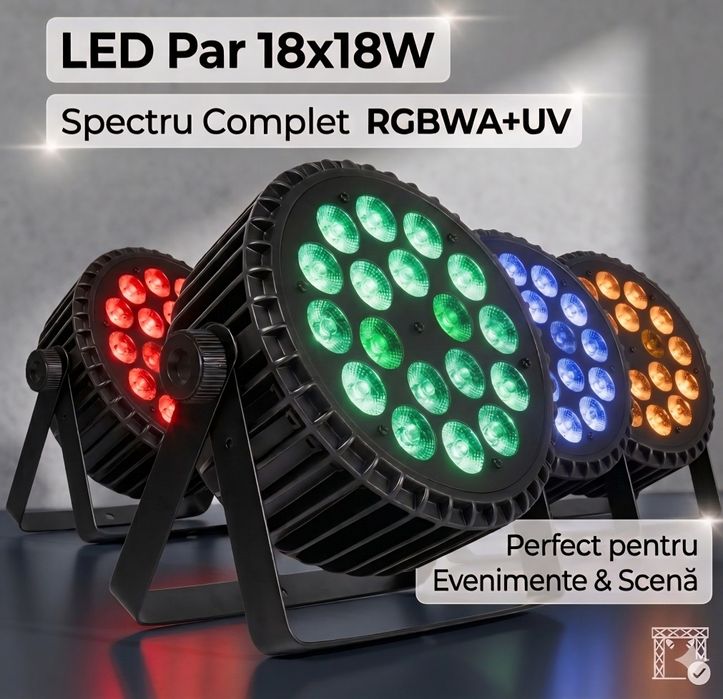 Lumina LED Par 18x18W RGBWA+UV, 324W, DMX512 Multi-Moduri, carcasa aluminiu