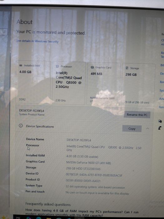 Полный комплект ПК в хорошем рабочем состоянии.