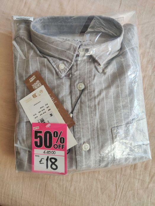 Риза с дълъг ръкав Jack & Jones сиво райе