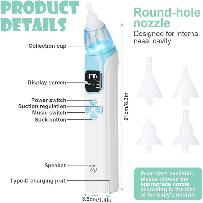 Аспиратор за нос за бебета – 3 нива, Музика и Светлини