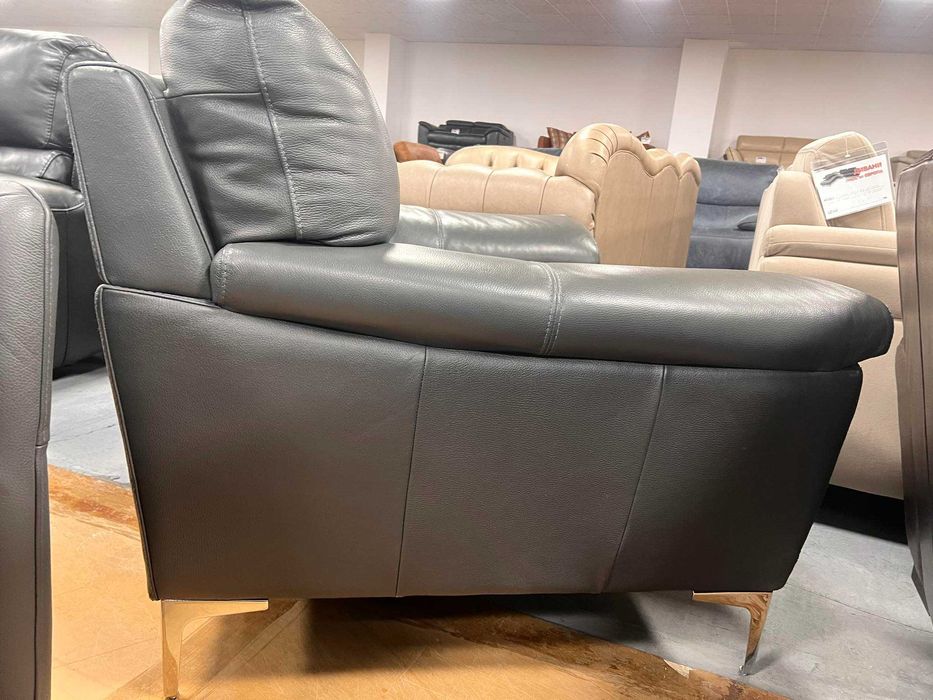 Сив кожен фотьойл