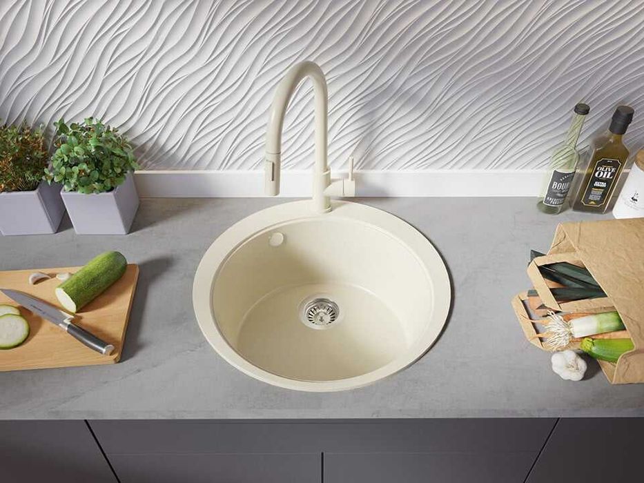 Бежава кръгла кухненска гранитна мивка Пиза 50 Top 530 x 530 мм