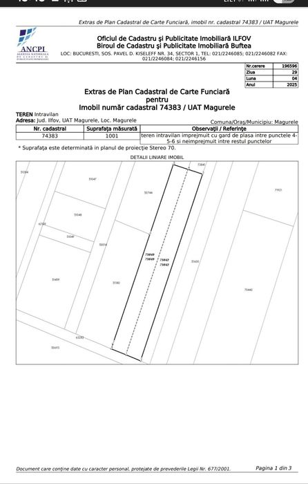 Teren 1000 mp. Str. Racului Magurele