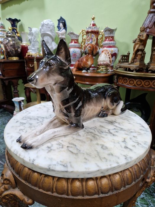 Голяма рядка антикварна порцеланова фигура статуетка куче