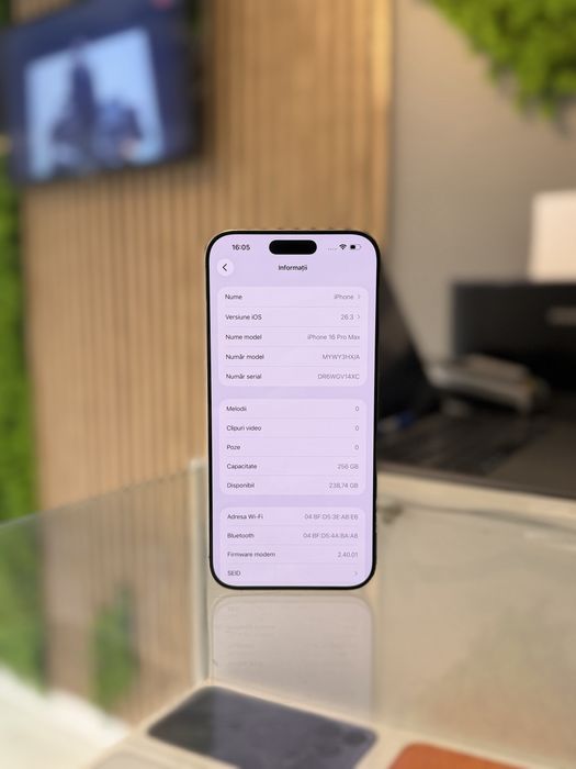 **ATS GSM**iPhone 16 Pro Max 256Gb Natural/Baterie100%/Grad A/Fact+Gar