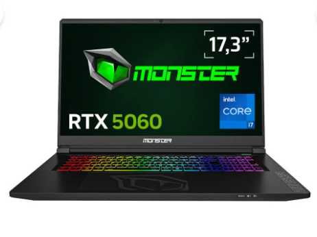 MONSTER Tulpar T7 V26.2.14 Intel Core i7 13620H 24GB RAM 1 TB SSD 8 GB RTX 5060 FreeDOS 17,3" FHD+ 144 Hz