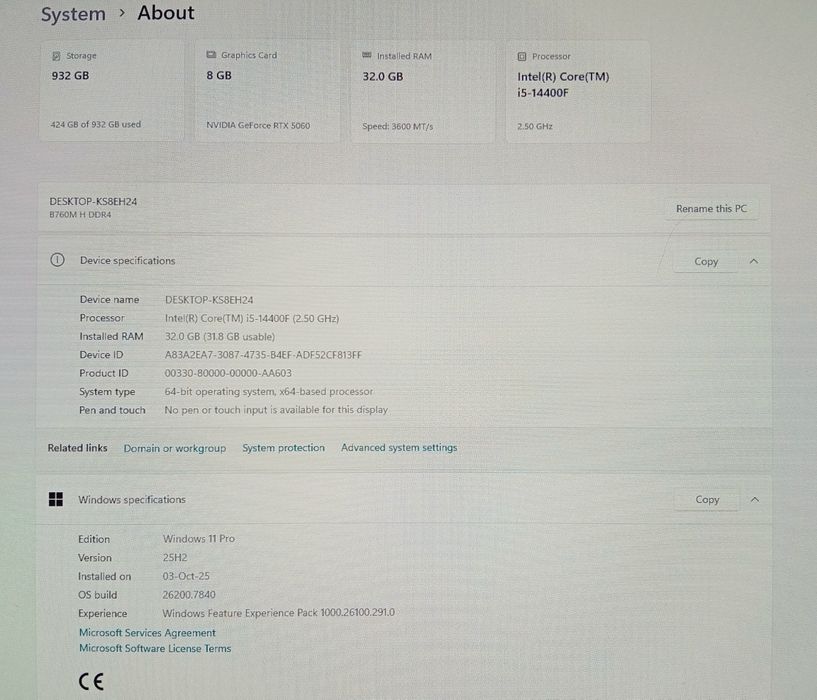 Vand PC Gaming  Nvidia 5060 , i5 14400