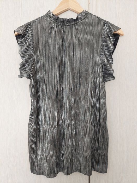 Bluză damă Nice & Chic plisată argintiu metalizat elegantă mărimea M