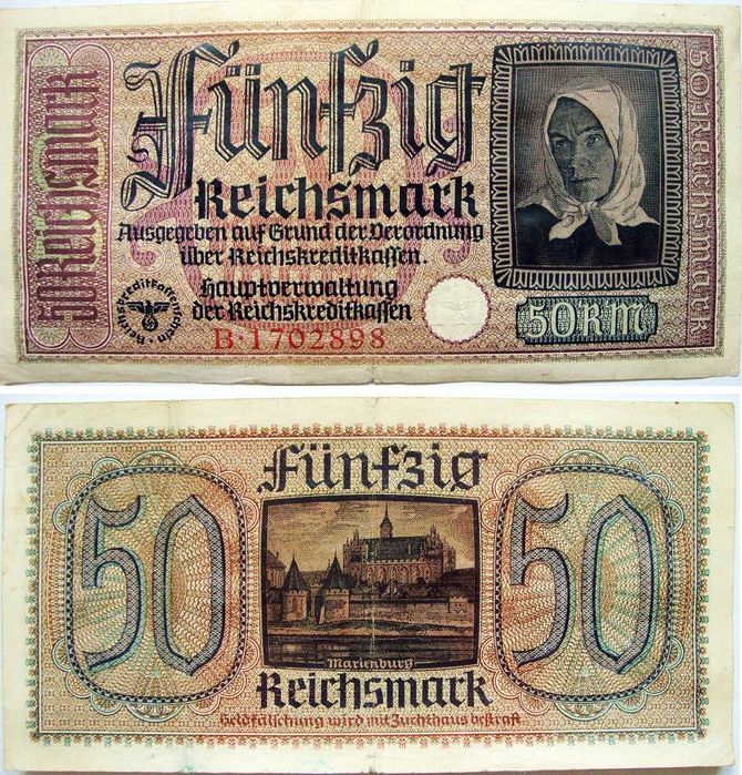 Bancnotă 50 Reichsmark 1939-1945 (Militară / Ocupație) Germania WW2