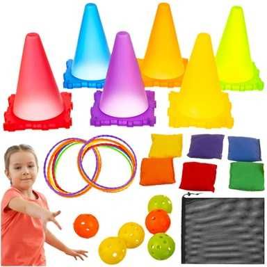 Игра Kruzzel 3в1 "Хвърляне към цел", интерактивна, топки, рингове, конуси