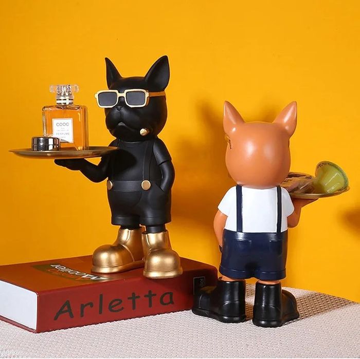 Статуэтка подставка фигурка декоративный бульдог с подносом