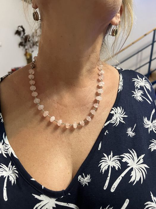 Colier cu hematit si argint, si cuart roz si argint