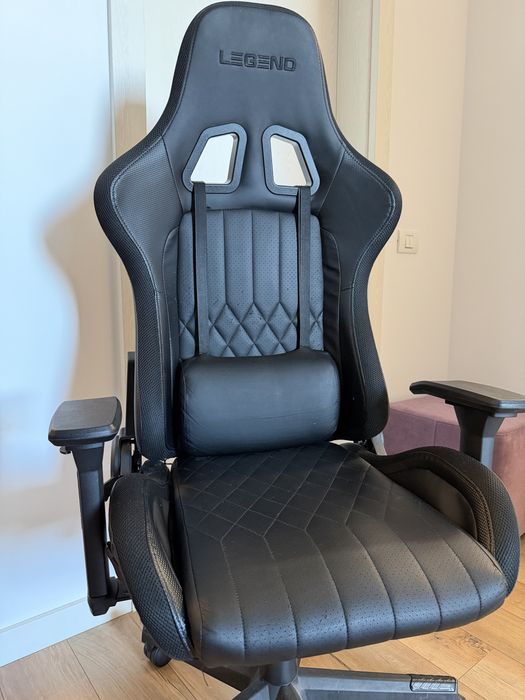 Scaun gaming, negru, din imitație de piel