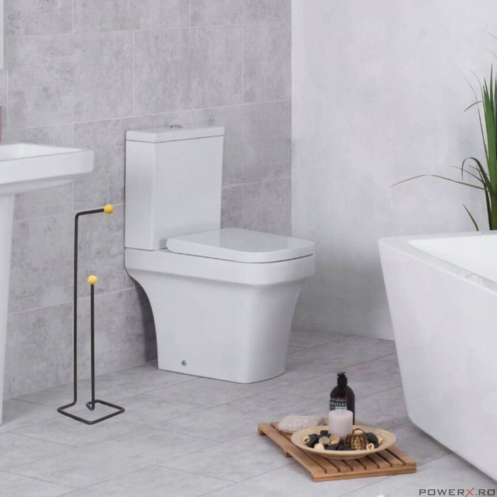 Suport pentru hartie igienica, metal si lemn, negru, model black wood,