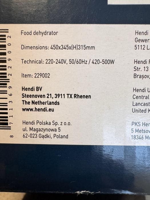 Deshidrator alimente Hendi Profi Line, 500W, 6 tavi, temp. 35-70C