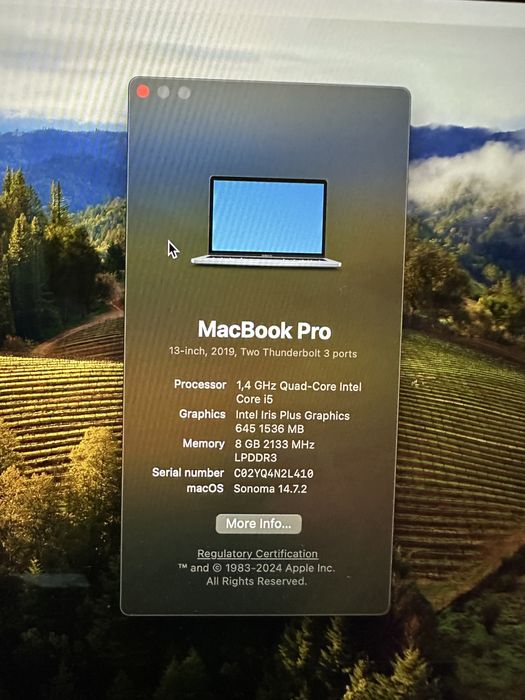 MacBook Pro 13” 2019 | Touchbar, Intel I5, 8Gb RAM, 256Gb SSD