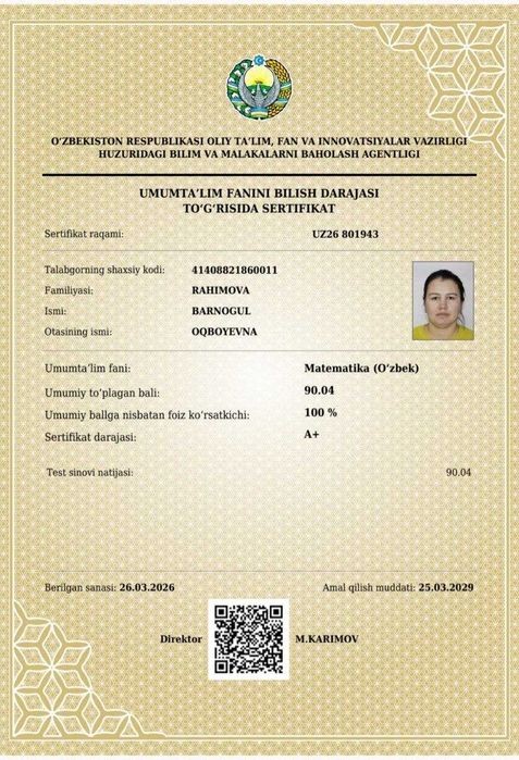 Matematikadan repetitor.Milliy sertifikat .