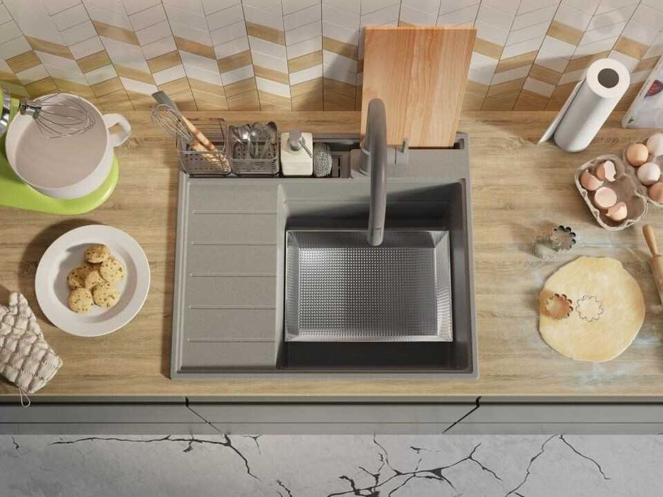 Сив гранитна кухненска мивка Сидни 620-45 Pocket Ergo Multilevel