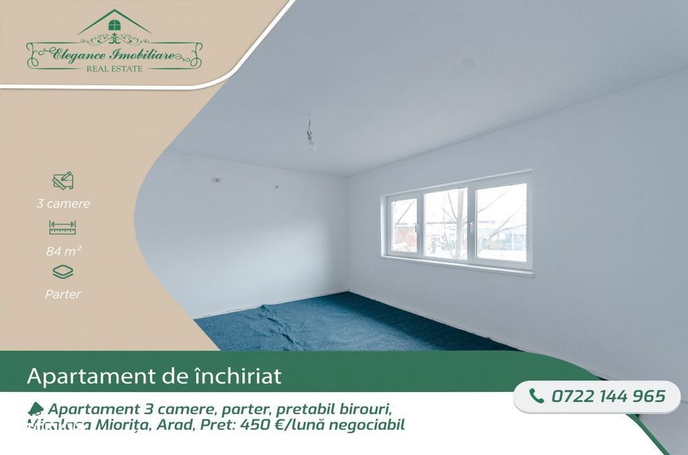 Apartament 3 camere, parter, pretabil birouri, Micalaca Miorita, Arad