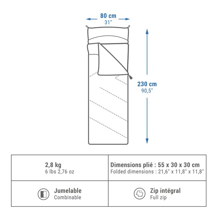 Sac de dormit de camping 0° bumbac, - produs resigilat Decathlon