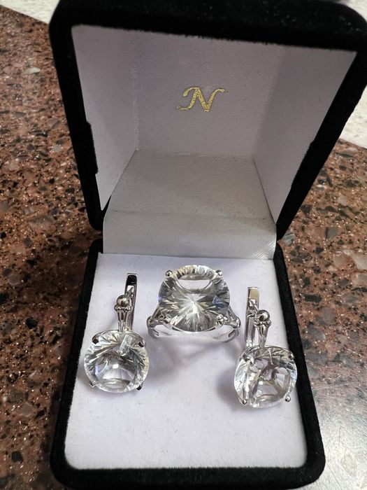 Золото белое 585* Комплект "Горный хрусталь"