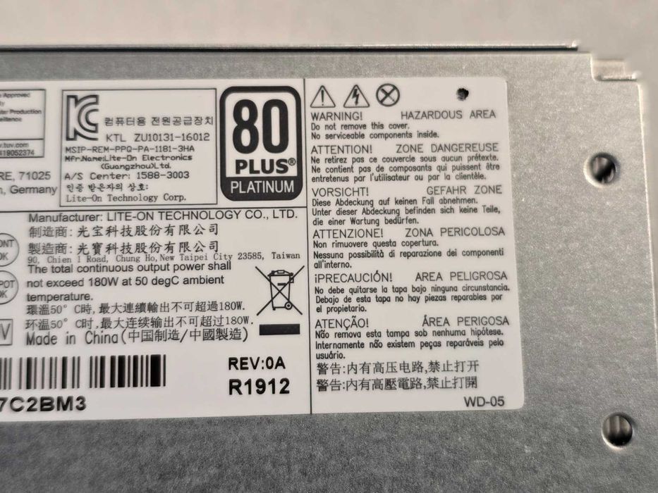 Sursă HP 180W 80 PLUS Platinum, Model PA-1181-3HC, L08404-001, 1x 7-Pin Inline