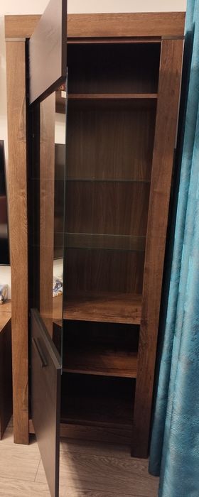 Dulap/Vitrină, Stejar Negru, 2 rafturi sticlă, din PAL, gama Balin