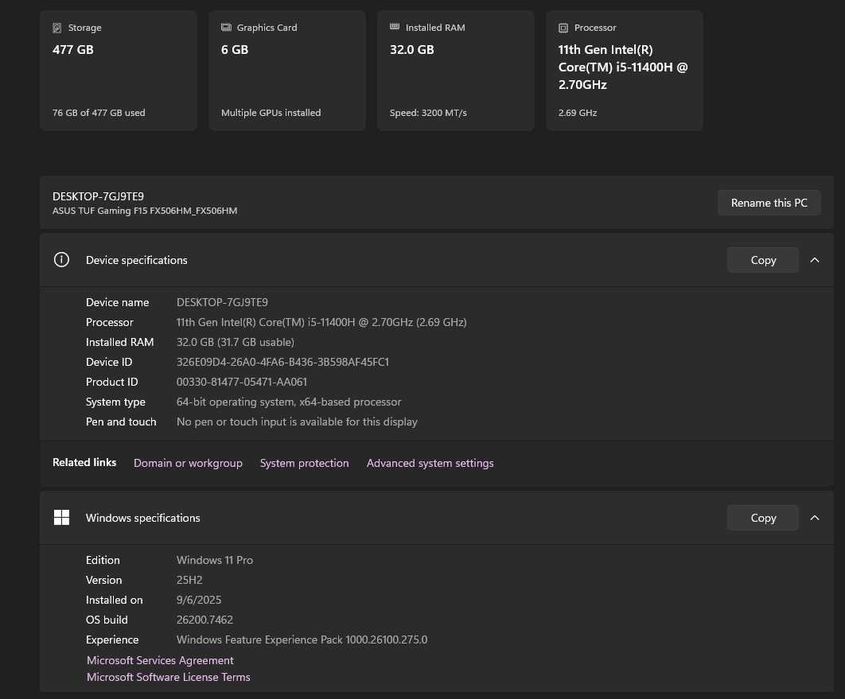 ASUS TUF Gaming F15 FX506HM i5-11400H 32GB RAM NVIDIA RTX 3060 6GB