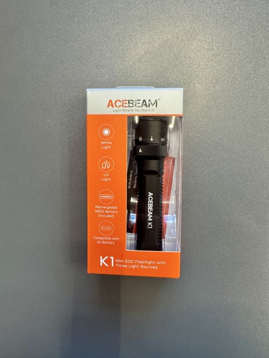 Мощен фенер ACEBEAM K1 3-в-1 | Бяла светлина + UV + зелен лазер | Компактен EDC