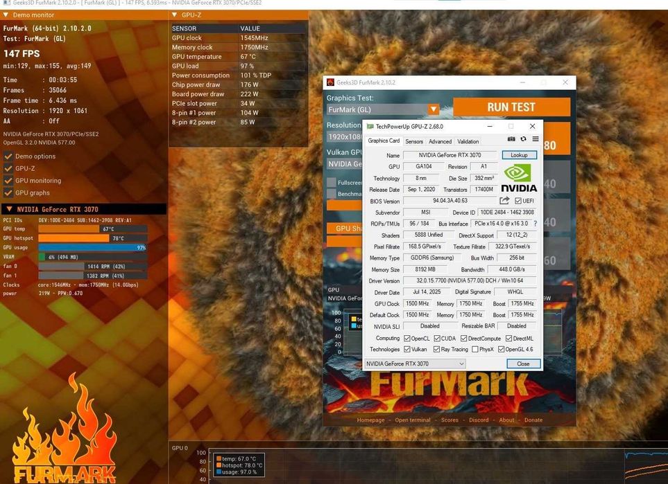 Видеокарта Palit GeForce RTX 3070 GamingPro 8gb