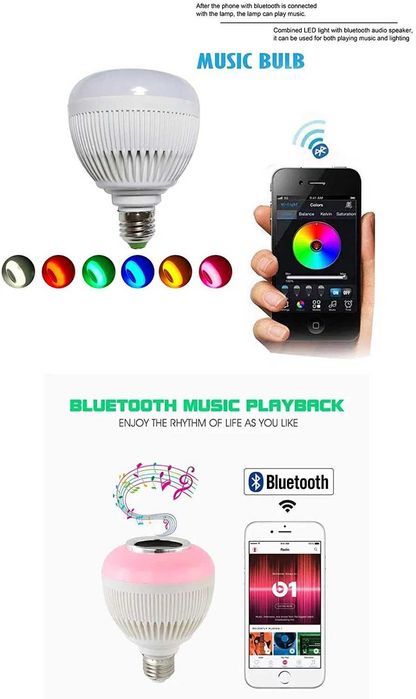 Топ хит Диско Блутуд Bluetooth колона крушка цвят музика лед RGB