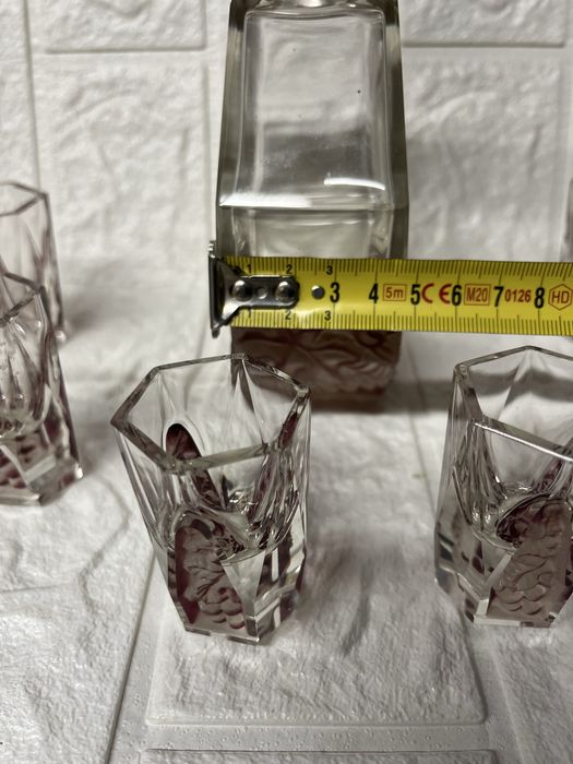 Винтидж гарафа с шест чашки-шотчета-Бохемия,Чехия