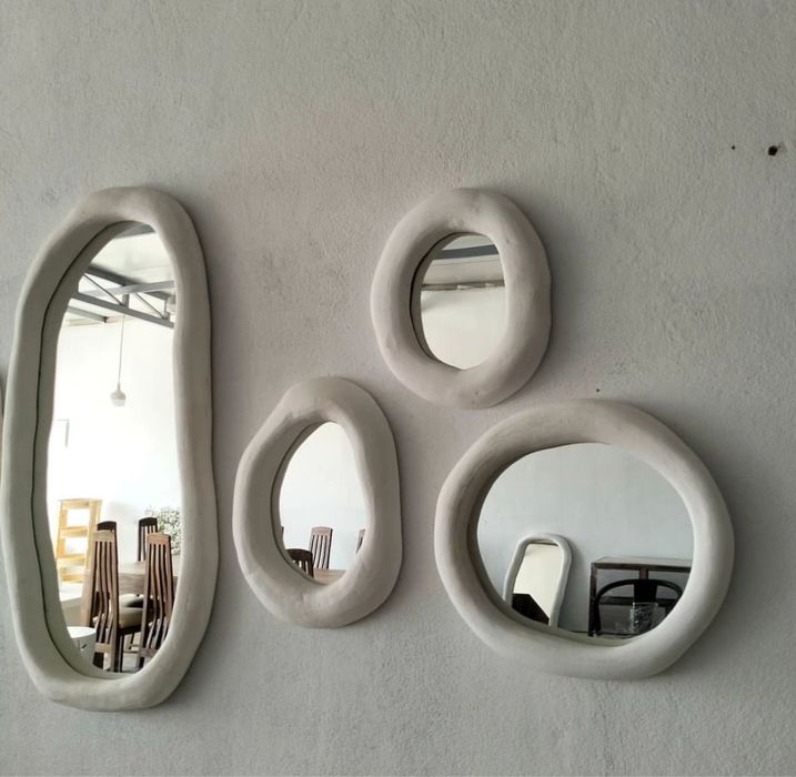 Oglinda decorativa/Oglinda mare handmade LED stil wabisabi – unicat