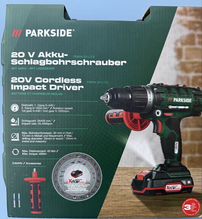 Masina de insurubat 3 in 1 cu percutie 45Nm 20v Parkside