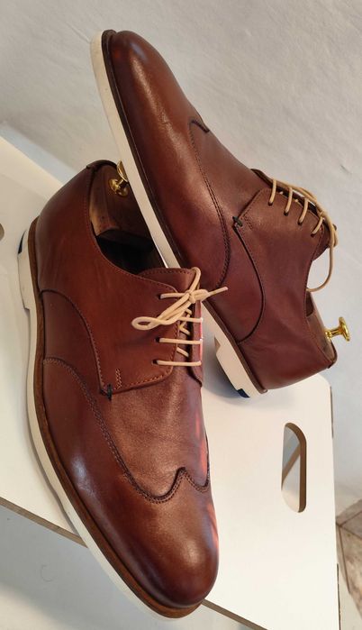 Pantofi derby 43.5 44 cap toe casual Pat Calvin piele naturala moale maro