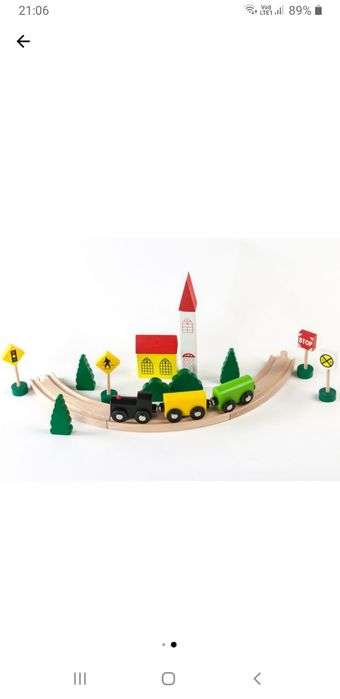 Momki set trenuleț cu șine și accesorii din lemn