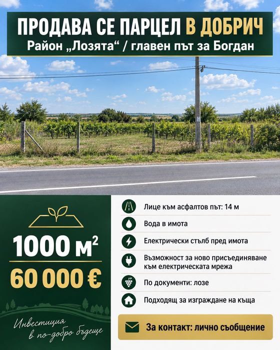 Продава се парцел в Добрич – 1000 м²