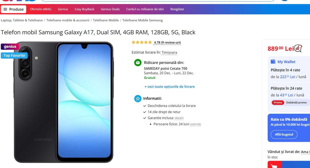 Samsung A17 impecabil 128GB, 4GB RAM, Dual Sim, 5G