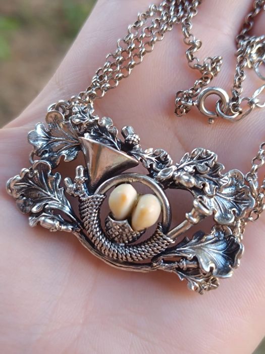 Vechi colier grandel, Charivari, argint 800, vanatoare, copii