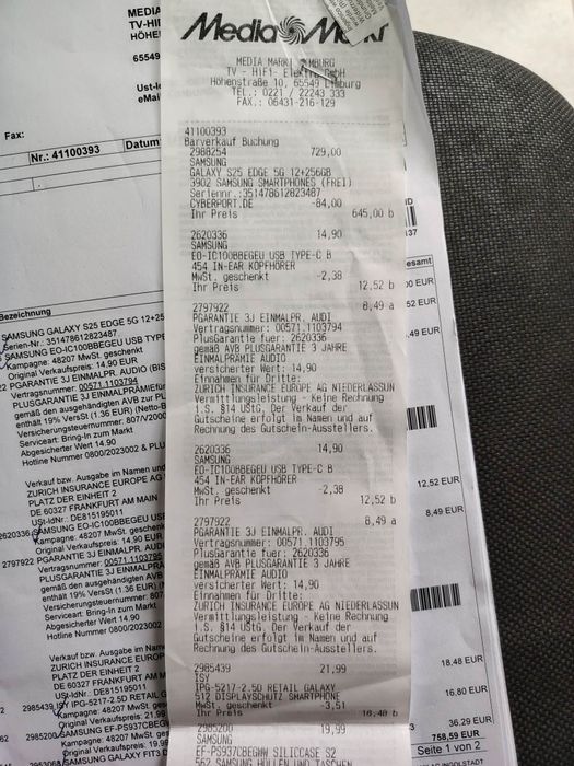 Samsung S25 Edge 12 GB/ 256Gb 
500 Евро