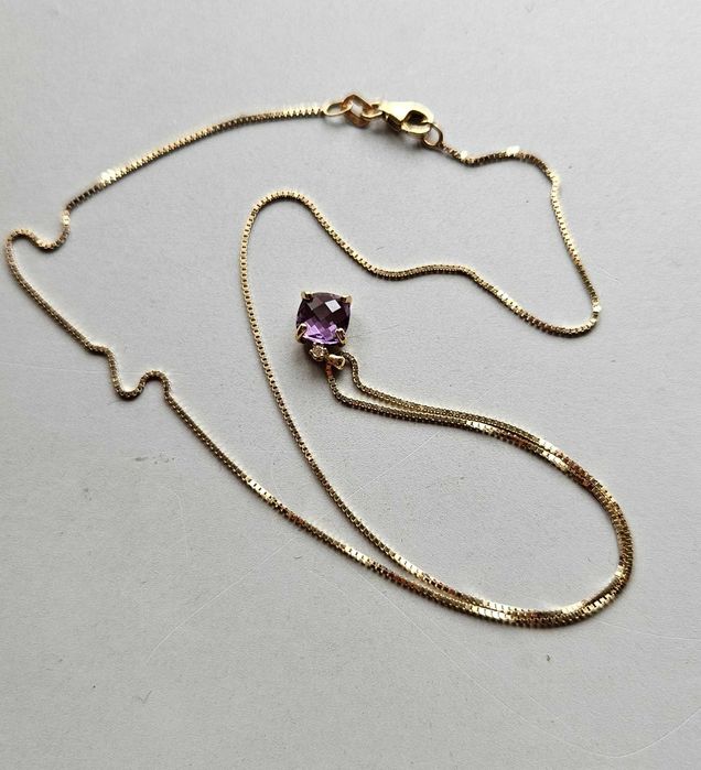 Lant din aur cu pandantiv si cercei 3,82 gr- set din aur si ametist