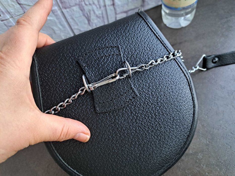 дамска чанта за кръста,малка черна кожена чантичка-Нова естествена кож