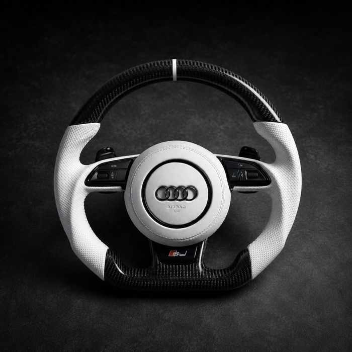 Volan Audi A1/A3/A4/A5/A6/A7/A8/Q3/Q5/Q7 Piele Alba + Carbon Plug&Play