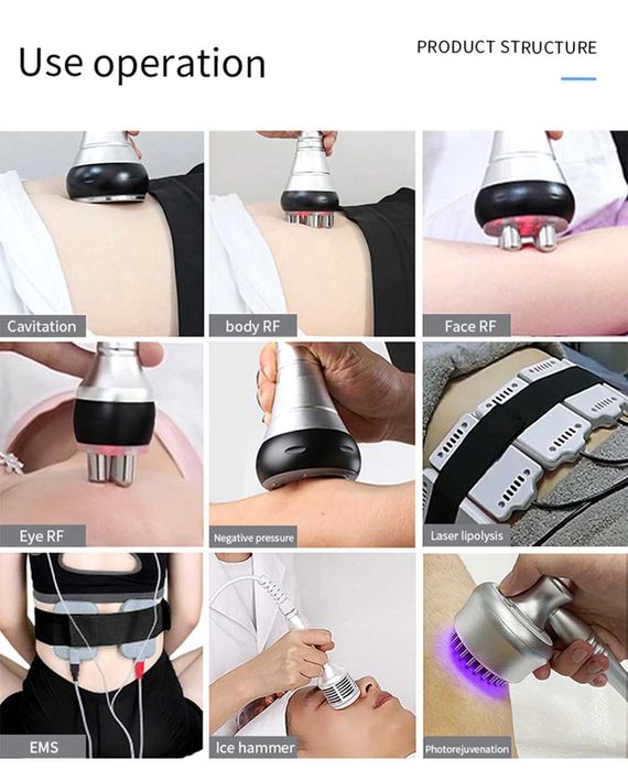 Уред 9 в 1 кавитация 40К радиочестотен лифтинг вакуум липолазер EMS