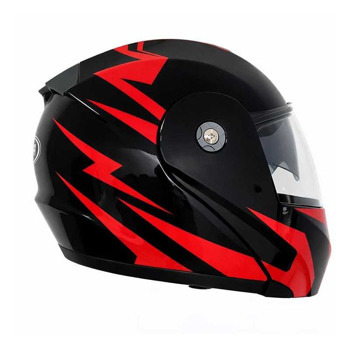 Casca Moto/Scuter/ATV Flip-Up, viziera dubla, Negru cu Rosu, L 59-60cm