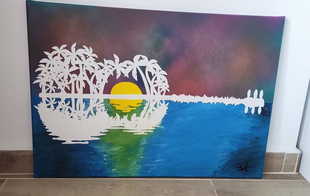 Tablou "Guitar sunset" 70 x 50 cm, chitara cu elemente 3D. 
Preț 200 R